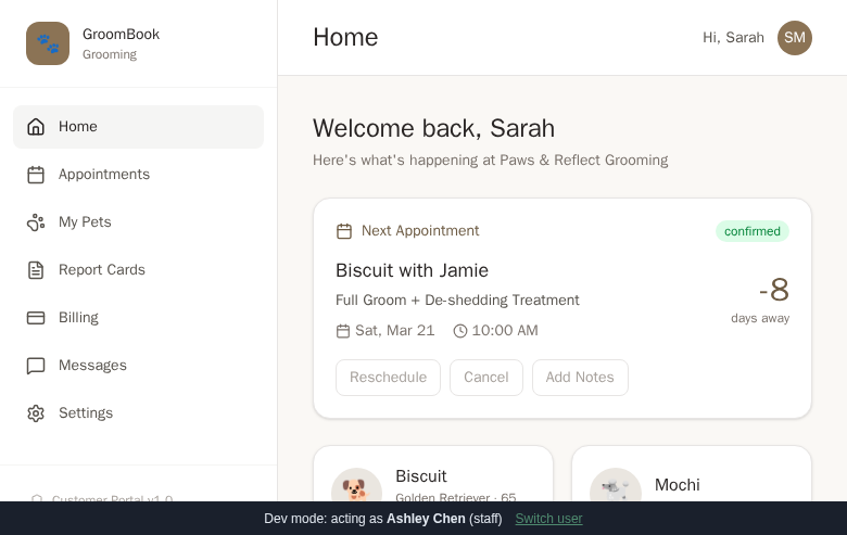 Customer portal dashboard